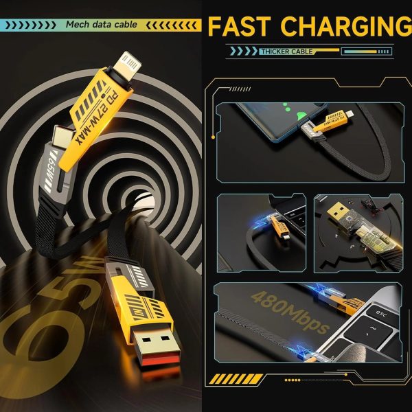 ⚡ 4-in-1 Multi USB Fast Charging Cable 🔌 – For iPhone 📱 Android 🤖 Type-C & Micro USB | 🚚 Free Delivery