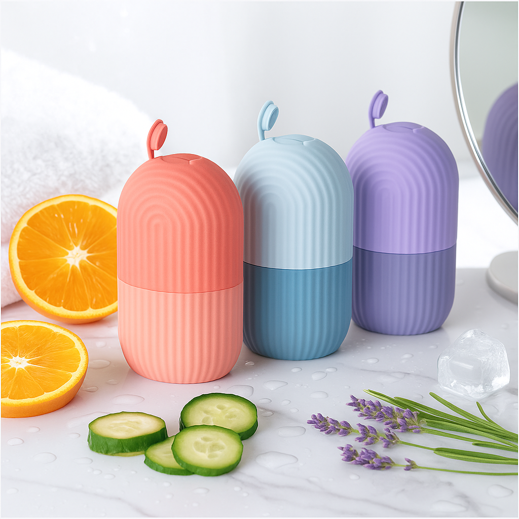 ❄️ Silicone Ice Roller Face Massager 💆♀️ | For Face, Neck & Eyes 👁️ – Cryotherapy Tool for Puffiness, Collagen Boost ✨ Dark Circles, Skin Toning & Glow 🌟 | Reusable Skincare for Girls & Women 💖