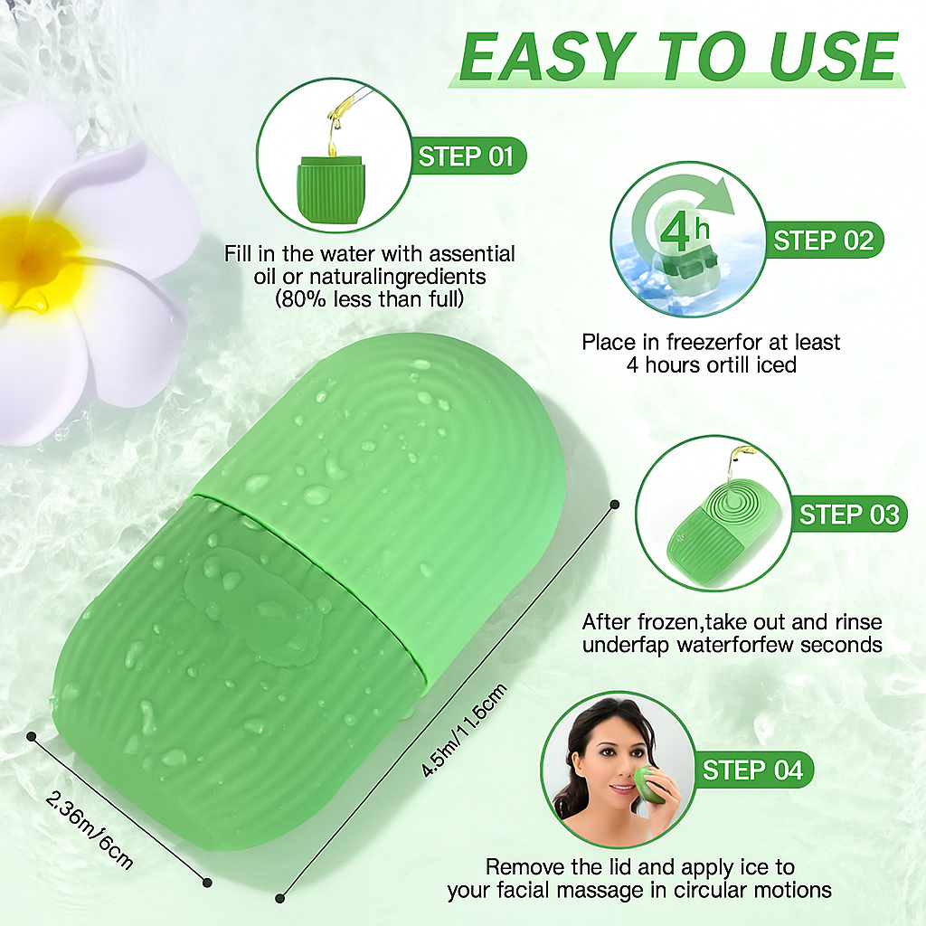 ❄️ Silicone Ice Roller Face Massager 💆♀️ | For Face, Neck & Eyes 👁️ – Cryotherapy Tool for Puffiness, Collagen Boost ✨ Dark Circles, Skin Toning & Glow 🌟 | Reusable Skincare for Girls & Women 💖