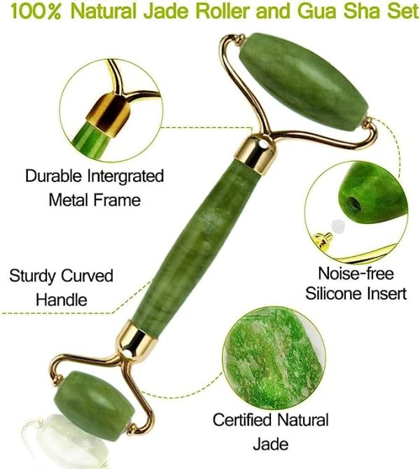 💚 Jade Roller & Gua Sha Set 🌿 | Natural Facial Massage Tool for Glowing Skin ✨