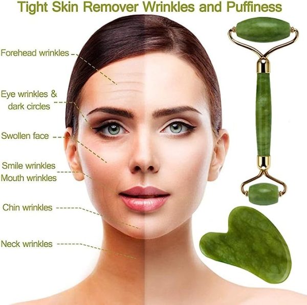 💚 Jade Roller & Gua Sha Set 🌿 | Natural Facial Massage Tool for Glowing Skin ✨