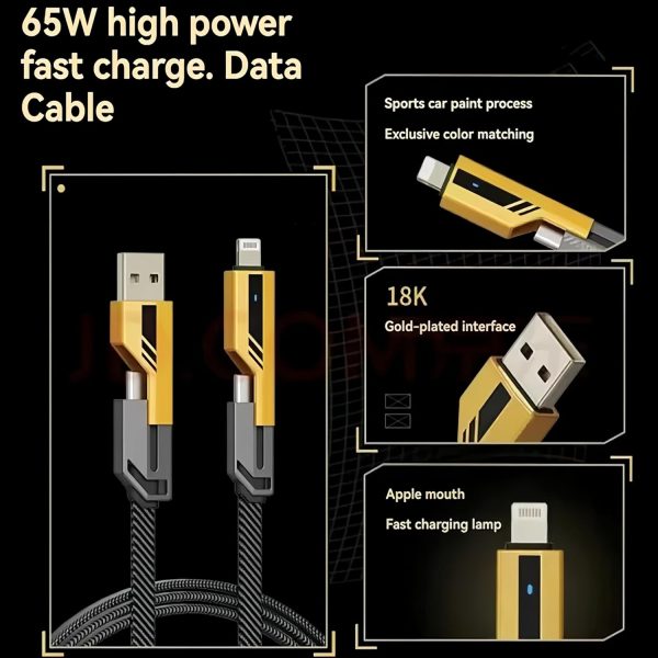 ⚡ 4-in-1 Multi USB Fast Charging Cable 🔌 – For iPhone 📱 Android 🤖 Type-C & Micro USB | 🚚 Free Delivery