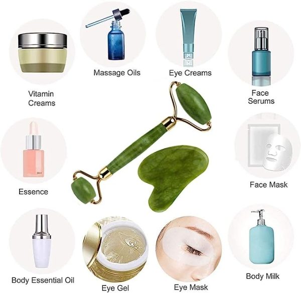 💚 Jade Roller & Gua Sha Set 🌿 | Natural Facial Massage Tool for Glowing Skin ✨