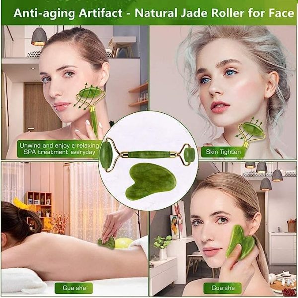 💚 Jade Roller & Gua Sha Set 🌿 | Natural Facial Massage Tool for Glowing Skin ✨