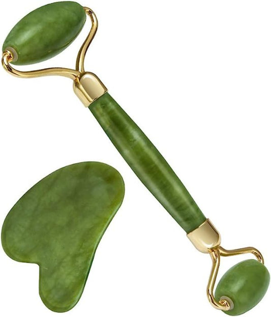 💚 Jade Roller & Gua Sha Set 🌿 | Natural Facial Massage Tool for Glowing Skin ✨